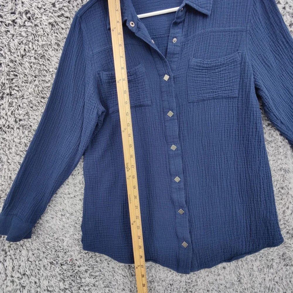 Soft Surroundings Women Coastal Gauze Preppy Airy Button Up Shirt M Navy Top - Picture 2 of 16
